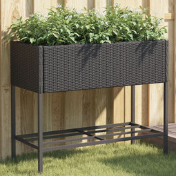 vidaXL - Plantenbak - met - schap - poly - rattan - zwart