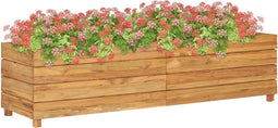 vidaXL - Plantenbak - verhoogd - 150x40x38 - cm - gerecycled - teakhout - en - staal