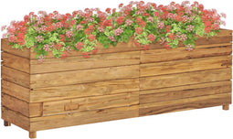 vidaXL - Plantenbak - verhoogd - 150x40x55 - cm - gerecycled - teakhout - en - staal