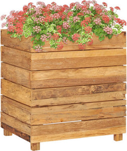 vidaXL - Plantenbak - verhoogd - 50x40x55 - cm - gerecycled - teakhout - en - staal