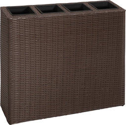 vidaXL - Plantenbak - verhoogd - met - 4 - potten - poly - rattan - bruin