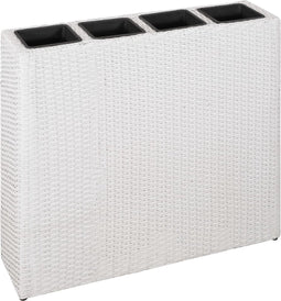 vidaXL - Plantenbak - verhoogd - met - 4 - potten - poly - rattan - wit