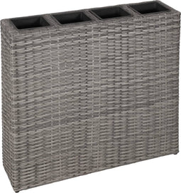 vidaXL - Plantenbak - verhoogd - met - 4 - potten - poly - rattan - grijs
