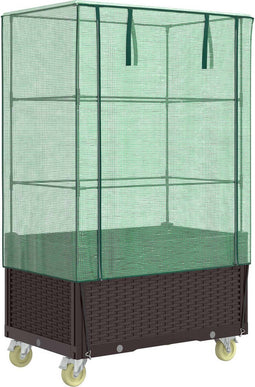 vidaXL - Plantenbak - verhoogd - met - hoes - en - wielen - 80x50x182 - cm - rattanlook