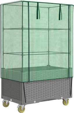 vidaXL - Plantenbak - verhoogd - met - hoes - en - wielen - 80x50x182 - cm - rattanlook