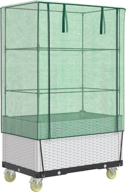 vidaXL - Plantenbak - verhoogd - met - hoes - en - wielen - 80x50x182 - cm - rattanlook