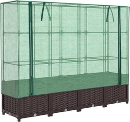 vidaXL - Plantenbak - verhoogd - met - kashoes - 160x40x138 - cm - rattanlook