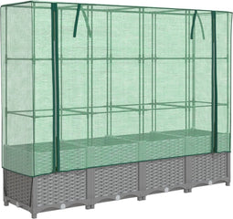 vidaXL - Plantenbak - verhoogd - met - kashoes - 160x40x138 - cm - rattanlook