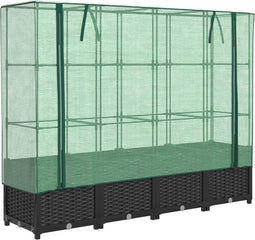 vidaXL - Plantenbak - verhoogd - met - kashoes - 160x40x138 - cm - rattanlook