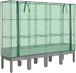 vidaXL - Plantenbak - verhoogd - met - kashoes - 160x40x140 - cm - rattanlook