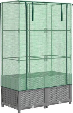 vidaXL - Plantenbak - verhoogd - met - kashoes - 80x40x138 - cm - rattanlook