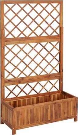 vidaXL - Plantenbak - verhoogd - met - latwerk - 85x38x150 - cm - massief - acaciahout