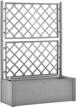 vidaXL - Plantenbak - verhoogd - met - latwerk - en - zelfbewateringssysteem - grijs