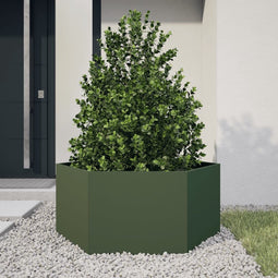 vidaXL - Plantenbak - zeshoek - 104x90x45 - cm - staal - olijfgroen