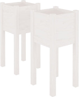 vidaXL - Plantenbakken - 2 - st - 31x31x70 - cm - massief - grenenhout - wit