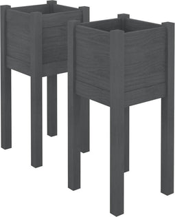 vidaXL - Plantenbakken - 2 - st - 31x31x70 - cm - massief - grenenhout - grijs
