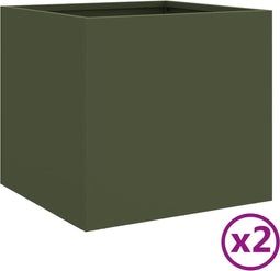 vidaXL - Plantenbakken - 2 - st - 32x30x29 - cm - staal - olijfgroen
