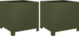 vidaXL - Plantenbakken - 2 - st - 40x40x40 - cm - staal - olijfgroen