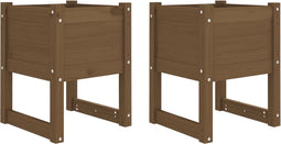 vidaXL - Plantenbakken - 2 - st - 40x40x52,5 - cm - massief - grenenhout - honingbruin
