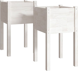 vidaXL - Plantenbakken - 2 - st - 40x40x70 - cm - massief - grenenhout - wit