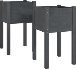 vidaXL - Plantenbakken - 2 - st - 40x40x70 - cm - massief - grenenhout - grijs
