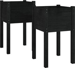 vidaXL - Plantenbakken - 2 - st - 40x40x70 - cm - massief - grenenhout - zwart