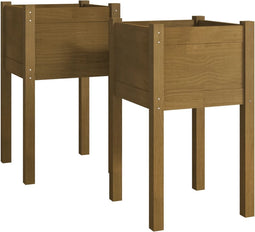 vidaXL - Plantenbakken - 2 - st - 40x40x70 - cm - massief - grenenhout - honingbruin