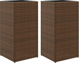 vidaXL - Plantenbakken - 2 - st - 40x40x80 - cm - poly - rattan - bruin