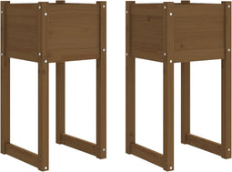 vidaXL - Plantenbakken - 2 - st - 40x40x81 - cm - massief - grenenhout - honingbruin