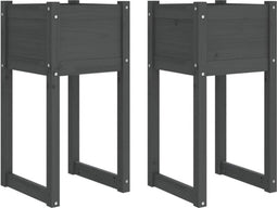 vidaXL - Plantenbakken - 2 - st - 40x40x81 - cm - massief - grenenhout - grijs