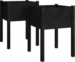 vidaXL - Plantenbakken - 2 - st - 50x50x70 - cm - massief - grenenhout - zwart