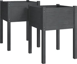 vidaXL - Plantenbakken - 2 - st - 50x50x70 - cm - massief - grenenhout - grijs