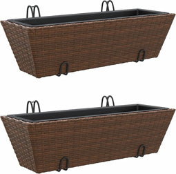 vidaXL - Plantenbakken - 2 - st - met - haken - poly - rattan - bruin