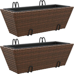 vidaXL - Plantenbakken - 2 - st - met - haken - poly - rattan - bruin