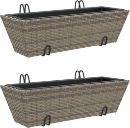 vidaXL - Plantenbakken - 2 - st - met - haken - poly - rattan - grijs