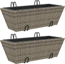 vidaXL - Plantenbakken - 2 - st - met - haken - poly - rattan - grijs