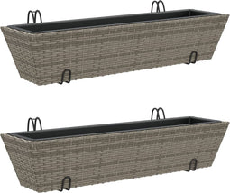 vidaXL - Plantenbakken - 2 - st - met - haken - poly - rattan - grijs