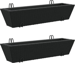 vidaXL - Plantenbakken - 2 - st - met - haken - poly - rattan - zwart