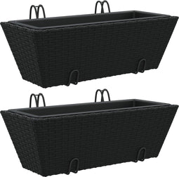 vidaXL - Plantenbakken - 2 - st - met - haken - poly - rattan - zwart