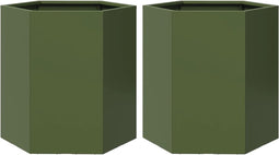 vidaXL - Plantenbakken - 2 - st - zeshoek - 46x40x45 - cm - staal - olijfgroen