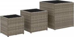 vidaXL - Plantenbakken - 3 - st - poly - rattan - grijs