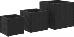 vidaXL - Plantenbakken - 3 - st - poly - rattan - zwart