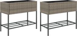 vidaXL - Plantenbakken - met - schap - 2 - st - 90x40x75 - poly - rattan - grijs