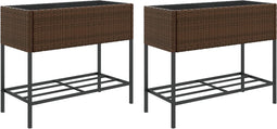 vidaXL - Plantenbakken - met - schap - 2 - st - 90x40x75 - poly - rattan - bruin