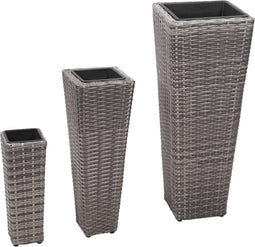 vidaXL - Plantenbakken - verhoogd - 3 - st - poly - rattan - grijs
