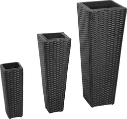 vidaXL - Plantenbakken - verhoogd - 3 - st - poly - rattan - zwart