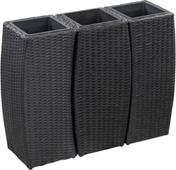 vidaXL - Plantenbakken - verhoogd - 3 - st - poly - rattan - zwart