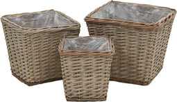 vidaXL - Plantenbakken - verhoogd - 3 - st - wicker - met - PE-voering