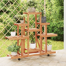 vidaXL - Plantenstandaard - met - wielen - 110x25x101 - cm - massief - vurenhout
