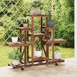 vidaXL - Plantenstandaard - met - wielen - 110x25x101 - cm - massief - vurenhout